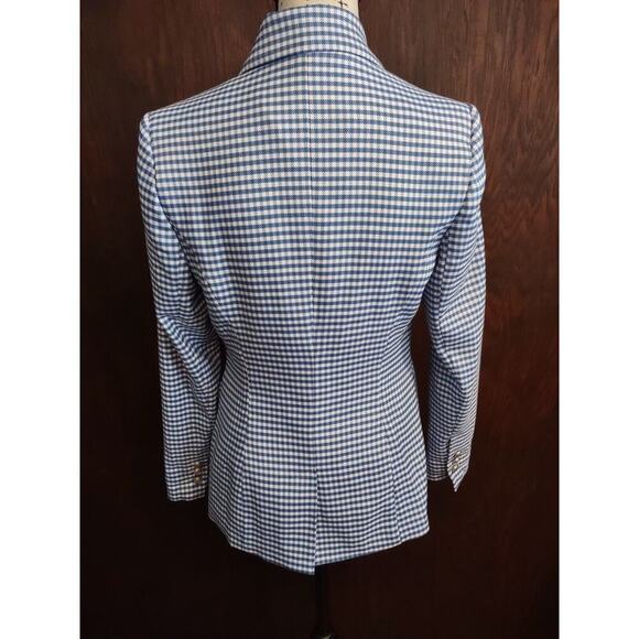 J&L Atelier Womens Small Blazer Jacket Blue White Gingham Checked Lined Classic - Picture 6 of 12